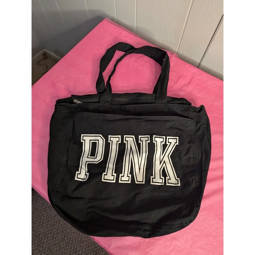 Pink Victorias Secret Black tote‎ bag weekend trip gym school